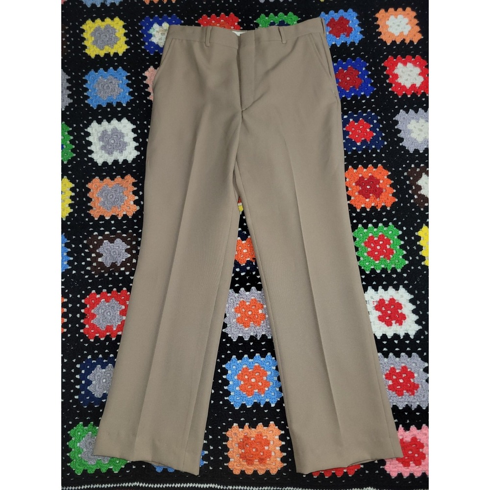 Vtg All Seasons Comfort Action 34x32 Dress Slacks Stretch Khaki Mens (30x29)‎